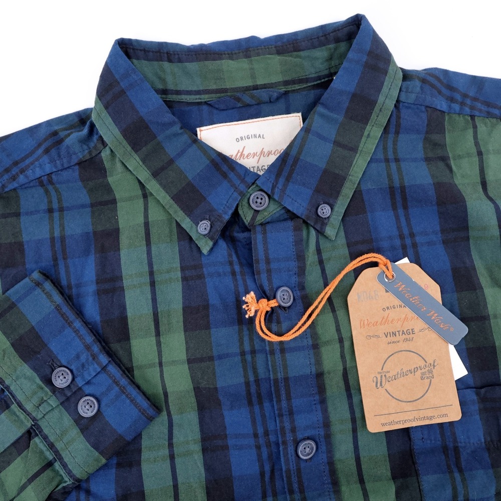 NEW Weatherproof Vintage Plaid Button Down Shirt Green Long Sleeve Mens Large